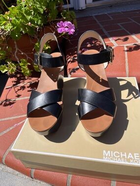 Michael Kors black Peggy wedge sandals